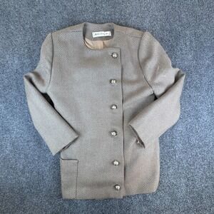 Vintage Adele Simpson Jacket Womens 14 Brown Beige Herringbone Button Front